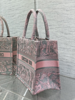 Kleiner Christian Dior Booktote Pink And Gray Toile De Jouy Sauvage Embroidery