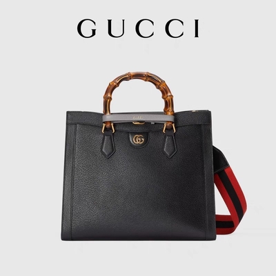 Schwarzer lederner mittlerer Griff Prinzessin-Diana Gucci Bag Tote Bamboo