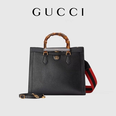 Schwarzer lederner mittlerer Griff Prinzessin-Diana Gucci Bag Tote Bamboo