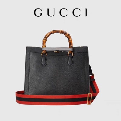 Schwarzer lederner mittlerer Griff Prinzessin-Diana Gucci Bag Tote Bamboo