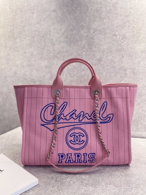 30cm 23P Chanel Deauville Tote Bag White Ecru Schwarz-Streifen