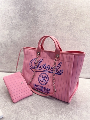 30cm 23P Chanel Deauville Tote Bag White Ecru Schwarz-Streifen