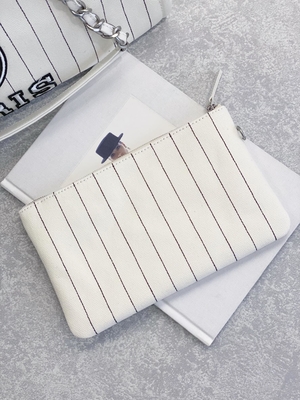 30cm 23P Chanel Deauville Tote Bag White Ecru Schwarz-Streifen