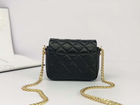 Schwarzes Lammfell-lederner gebrandmarkter Bote Bag Chanel Flap Phone Holder