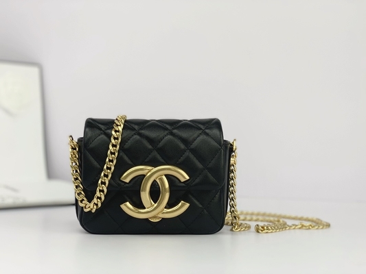 Schwarzes Lammfell-lederner gebrandmarkter Bote Bag Chanel Flap Phone Holder