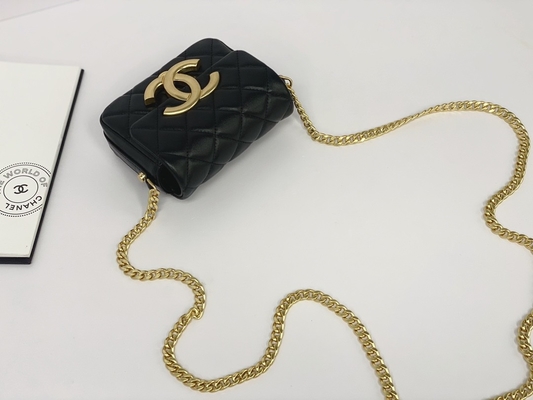 Schwarzes Lammfell-lederner gebrandmarkter Bote Bag Chanel Flap Phone Holder