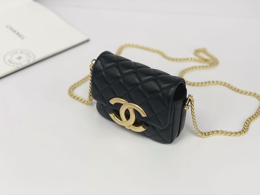 Schwarzes Lammfell-lederner gebrandmarkter Bote Bag Chanel Flap Phone Holder