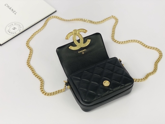 Schwarzes Lammfell-lederner gebrandmarkter Bote Bag Chanel Flap Phone Holder