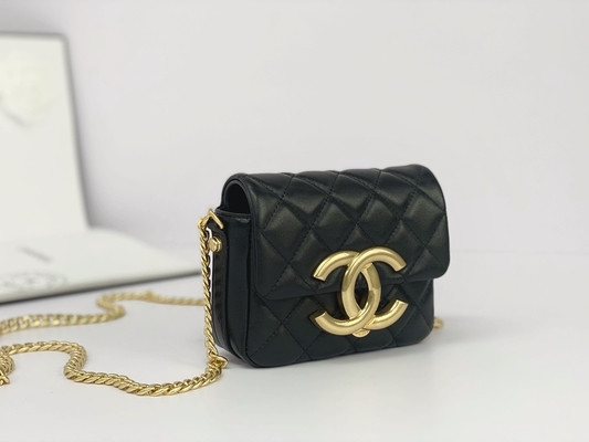 Schwarzes Lammfell-lederner gebrandmarkter Bote Bag Chanel Flap Phone Holder