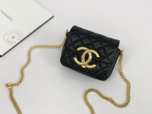 Schwarzes Lammfell-lederner gebrandmarkter Bote Bag Chanel Flap Phone Holder