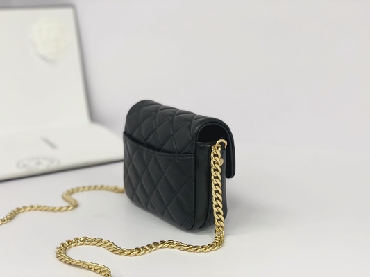 Schwarzes Lammfell-lederner gebrandmarkter Bote Bag Chanel Flap Phone Holder